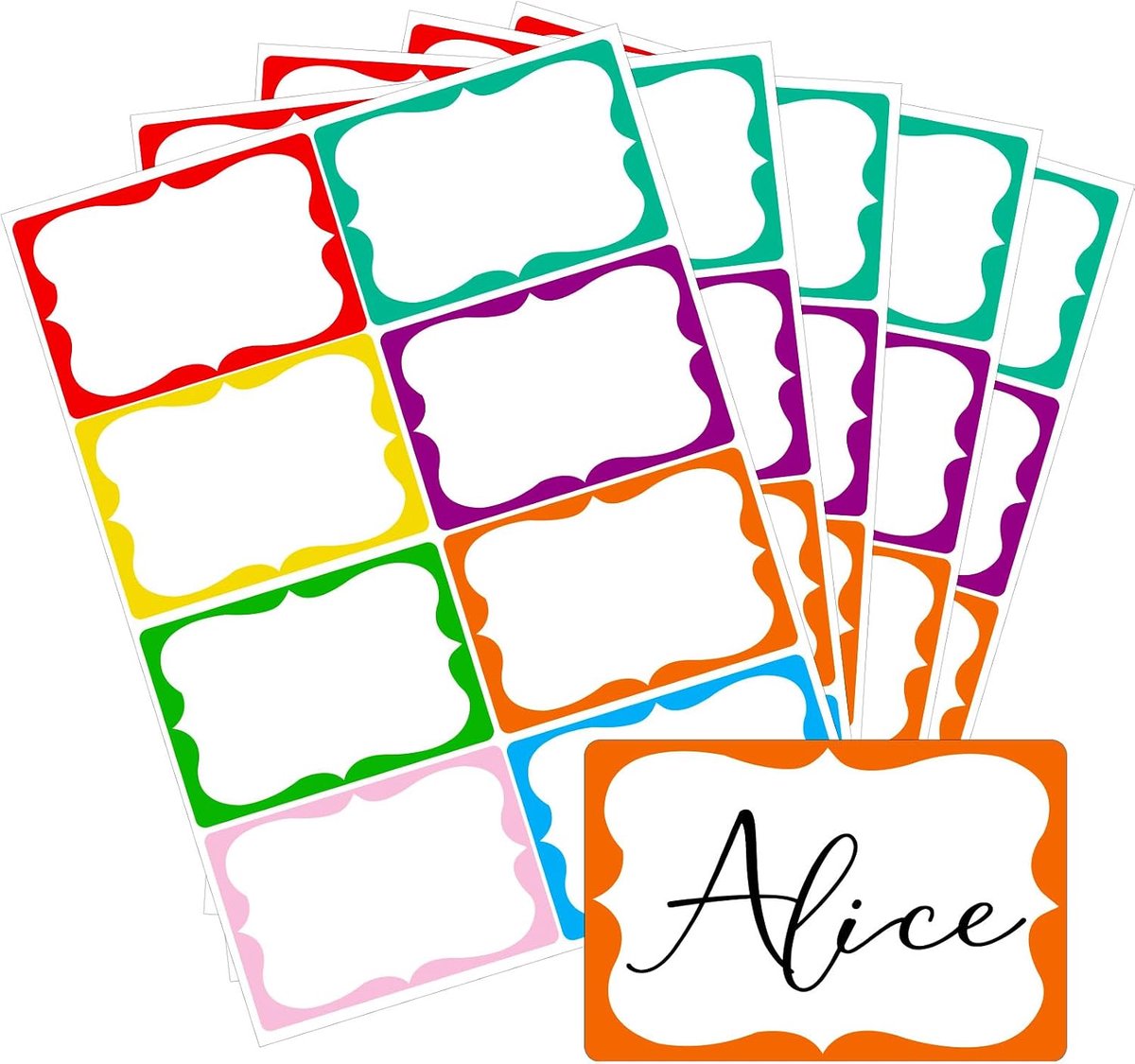 Ulisem - Naamstickers 200 Stuks – Zelfklevende Naamlabels in 8 Kleuren – 2 × 3 Inch Naamkaart Stickers voor Kleding, School, Kantoor, Klaslokaal & Thuis