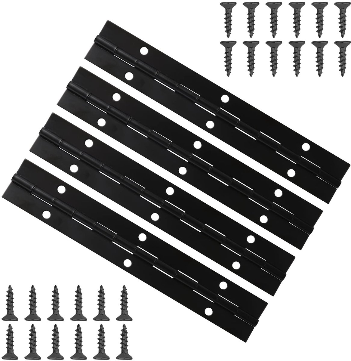 4pcs Pianoscharnier met 24 schroeven, metalen pianoscharnier roestvrijstalen scharnier duurzame pianoscharnier venster boot met gaten (zwart, 6inch)