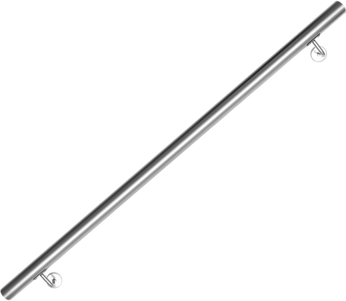 Roestvrij stalen trapleuning, reling, wandleuning, wandtrap, voor binnen en buiten, stang met houder en eindkappen, Ø 42 mm, lengte: 140 cm