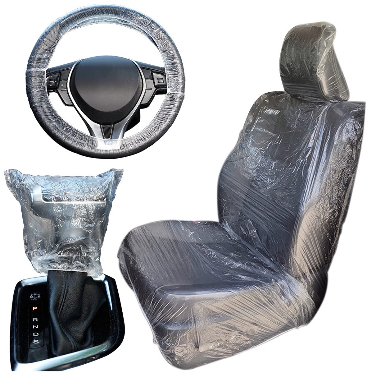 10 Set Wegwerp Auto Stoelhoezen, Wegwerp-stuurhoes, Versnellingspook Deksel, Anti-stof Elastische Beschermhoes Van Kunststof Universele Beschermhoes Voor Auto Seat Protector Voor Auto Voertuig