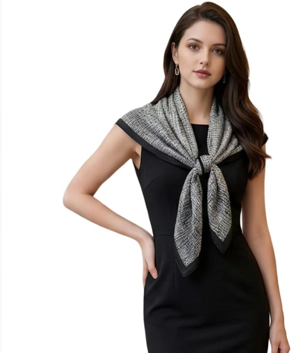 zijden doek grijs zwart klassieke stijl halsdoek zijde formele gelegenheden doek omslagdoek licht 90x90cm cadeau voor haar