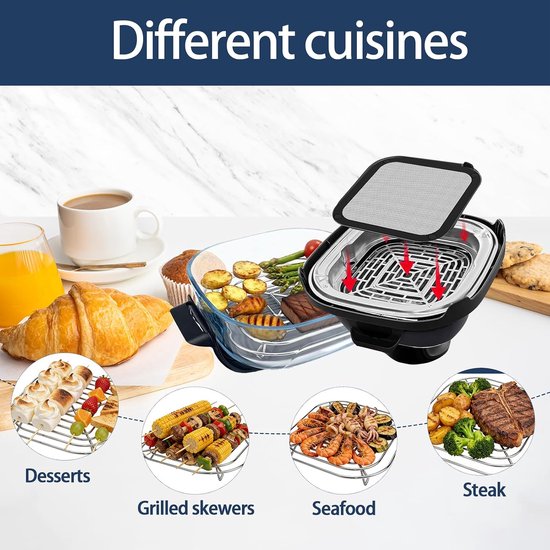 Kookrooster en magnetisch spatbeschermingsrooster voor Ninja CRISPi friteuse, rooster van roestvrij staal SUS304 voor glazen container 3,8 l, accessoires voor Ninja Crispi Air Fryer FN101EU — afbeelding 4
