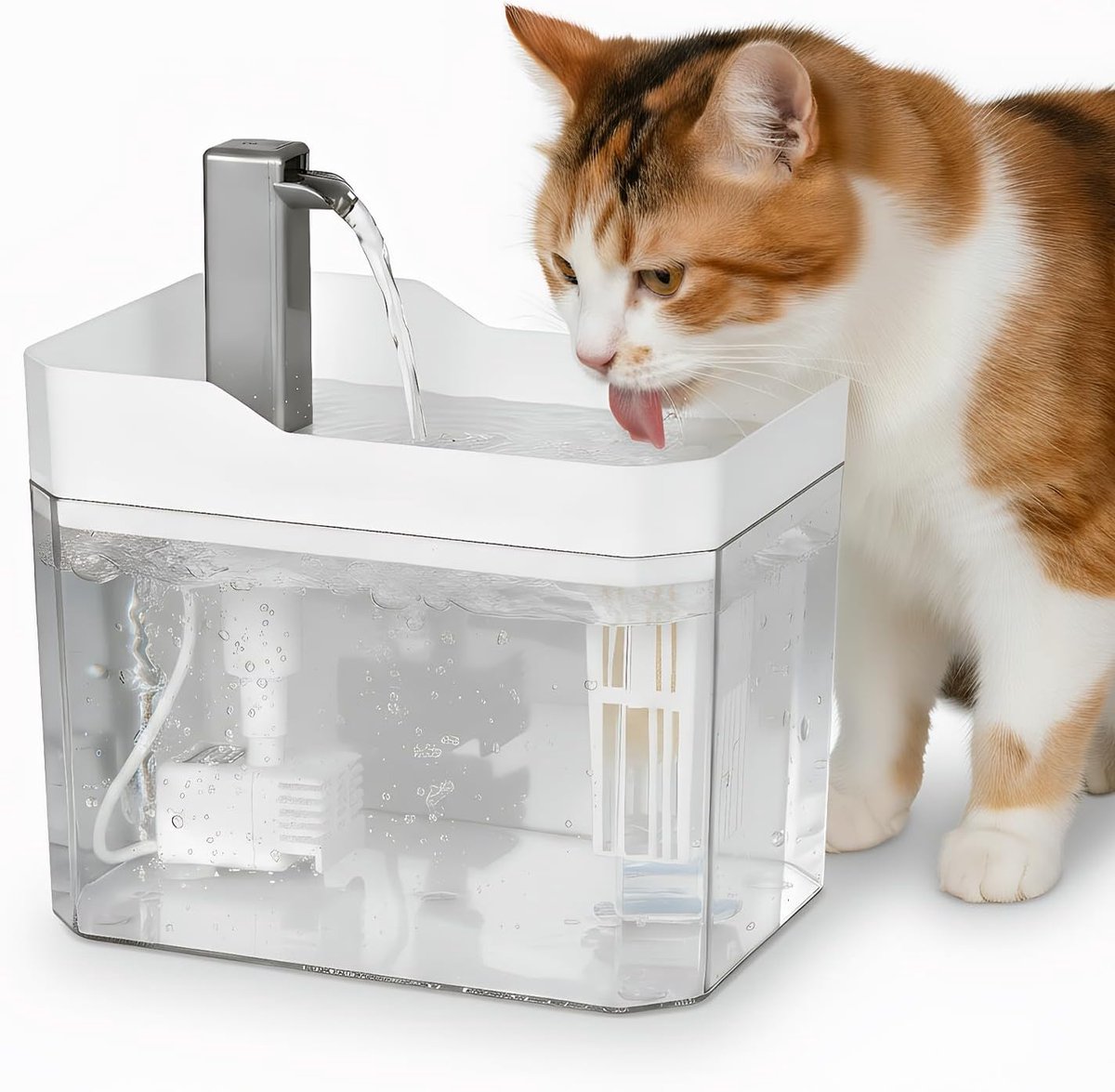 1,5 l, extreem stille drinkfontein voor katten met professioneel filtersysteem en USB-aansluiting, automatische kattendrinkfontein met kijkvenster