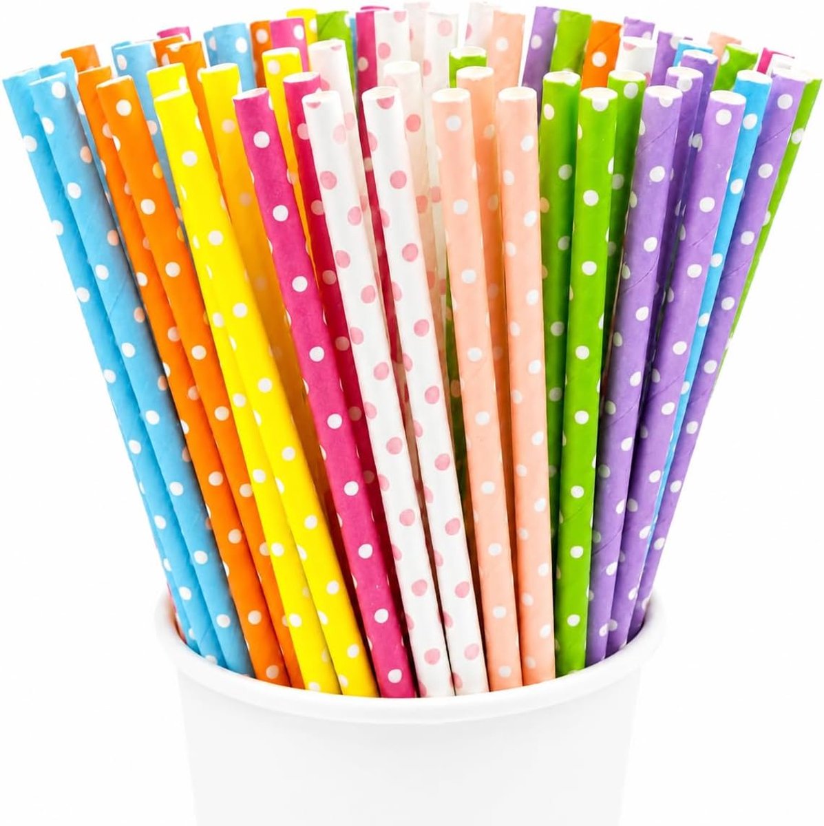 Rietjes, kleurrijke stippen, papieren rietjes voor cocktails, sap, dranken, 100 stuks