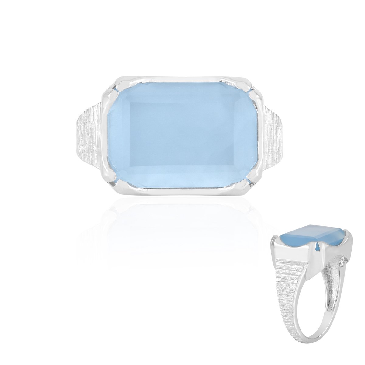 Cavill - Ring met 5,805 ct Aqua Chalcedoon - 925 Sterling Zilver Gerhodineerd - Achthoekige Edelsteen - Elegante Dagelijkse Damesring