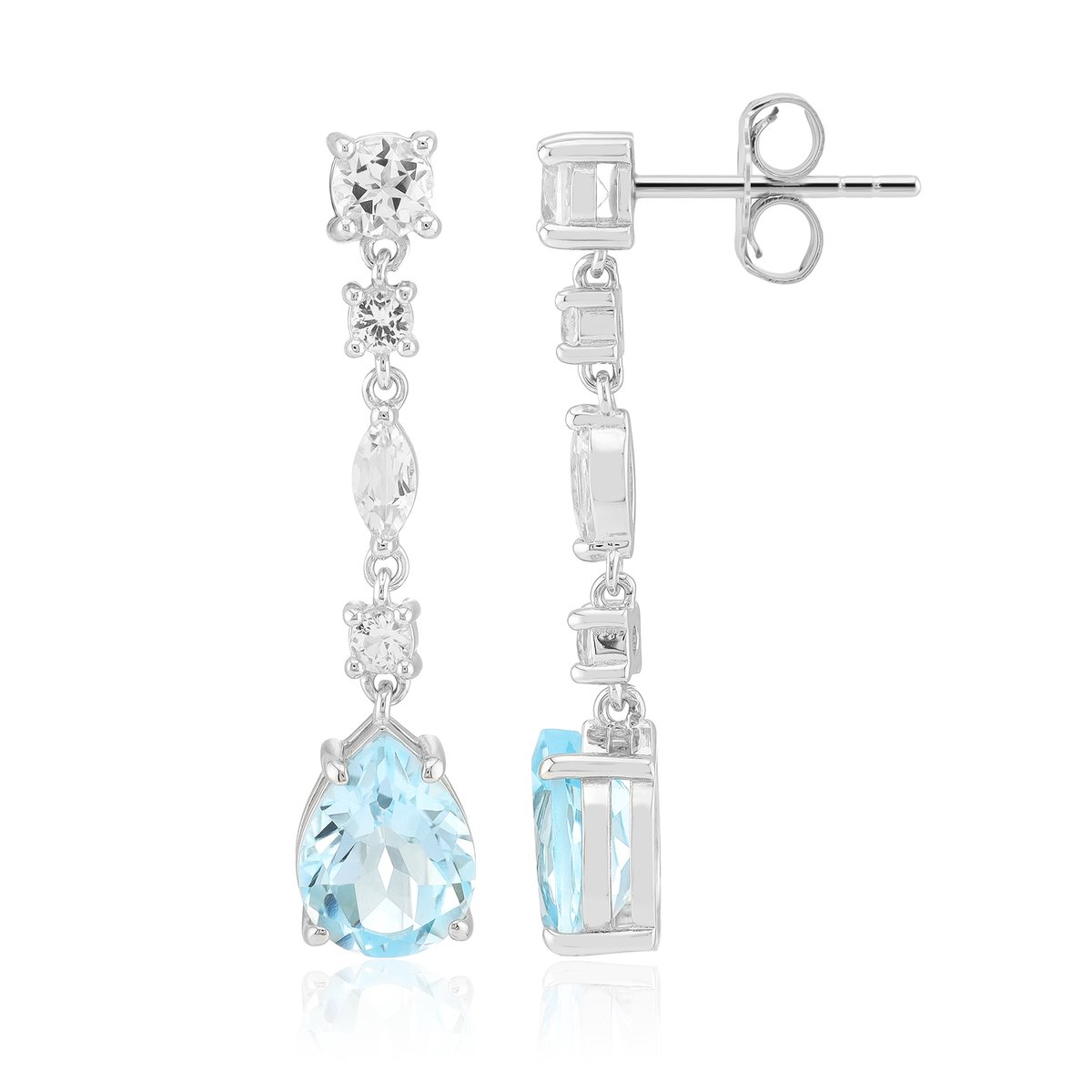 Cavill - Elegante Zilveren Oorbellen - 925 Sterling Zilver Geplatineerd - Hemelsblauwe & Witte Topaas - 5,59 ct - Druppelvorm Sieraad