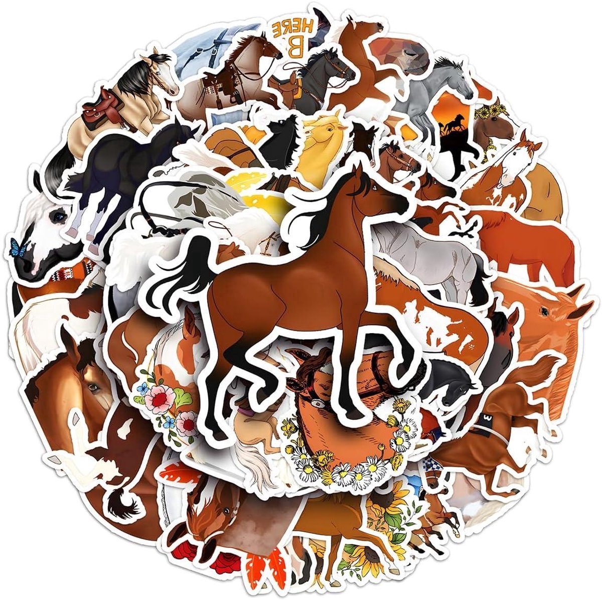 *** 50 Stickers Paarden - Hobby Stickers - Grappige Stickers - Laptop Stickers Stickervellen - Plakstickers - Koffer Stickers - Stickers Bullet Journal van Heble***