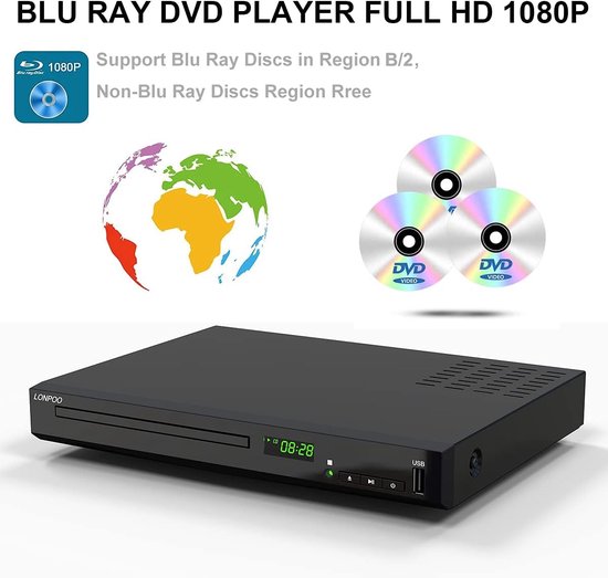 Blu-Ray Speler - HD DVD CD Speler - Films Kijken - Full HD 1080p - Regio 2 B - Zwart — afbeelding 5