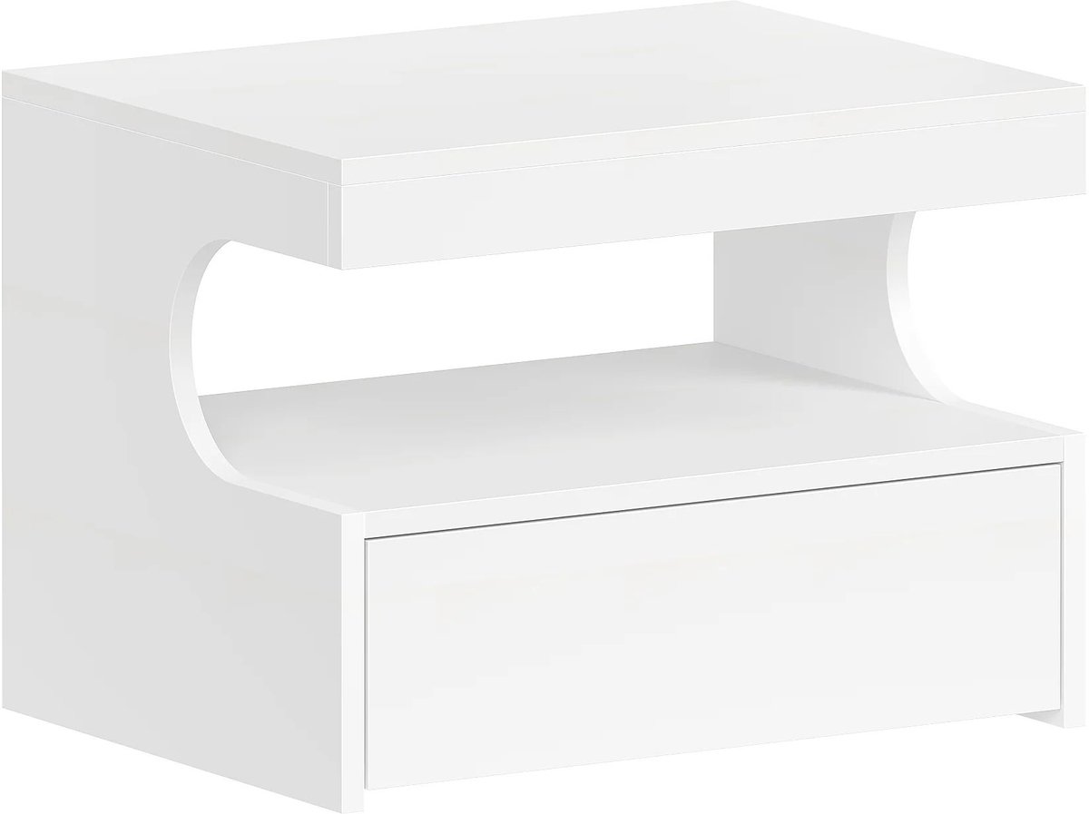 Hangend Nachtkastje – Voor Slaapkamer – Wandlade met Rails en Open Opbergruimte, Moderne Zwevende Wandplank – Wit