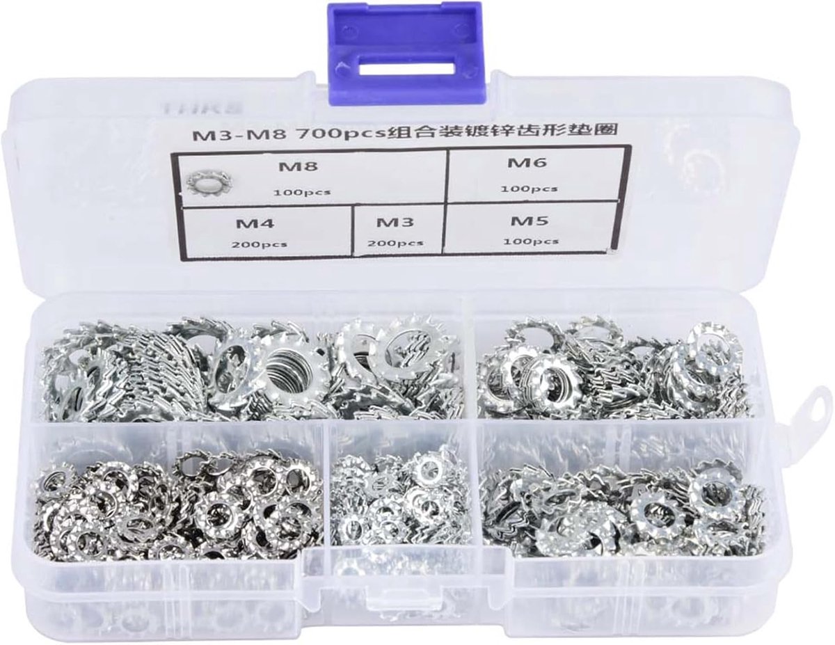 700 stks Verzinkt Getande Tand Wasmachine Platte Set Fixing Tool Pakking M3/M4/M5/M6/M8 Pakking Borgring