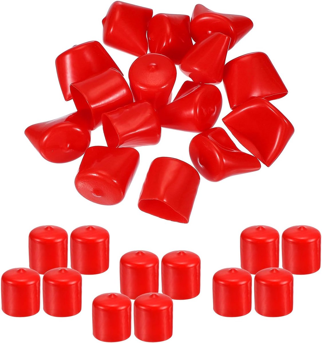 Ronde rubberen eindkappen 30 mm ID, 25 stuks rubberen boutafdekkappen vinyl rubber flexibele schroefdraadbeschermers voor metalen buisstangbouten, rood