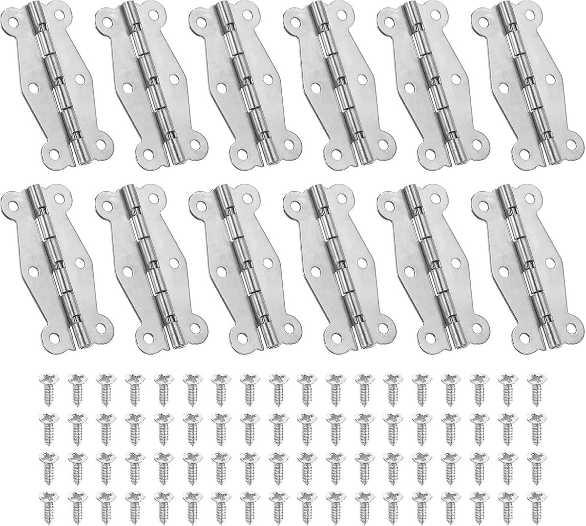Scharnieren 5 cm, 12 stuks 90-graden vlinder decoratieve scharnieren sieradendoos hardware met schroef voor kast houten doos lade ambacht, zilver