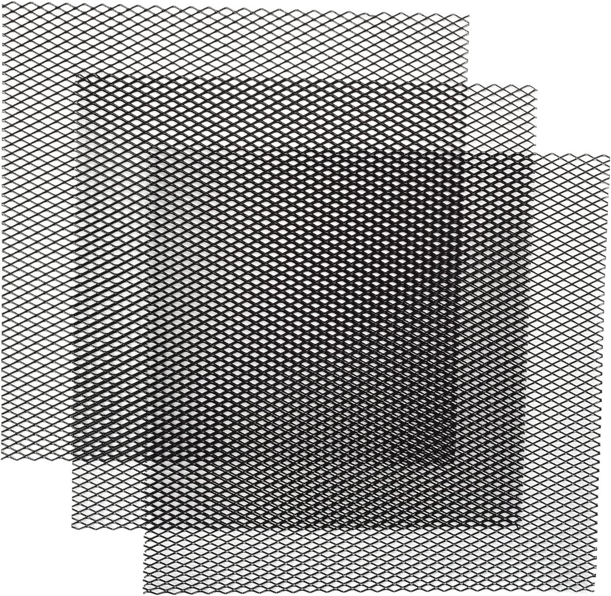 3 Stks Universele 13"x13" Metalen Mesh, Nooit Roest Aluminiumlegering Vent Mesh Screen Grille Insert Hardware Doek Rhombic Gat 6x12mm Zwart