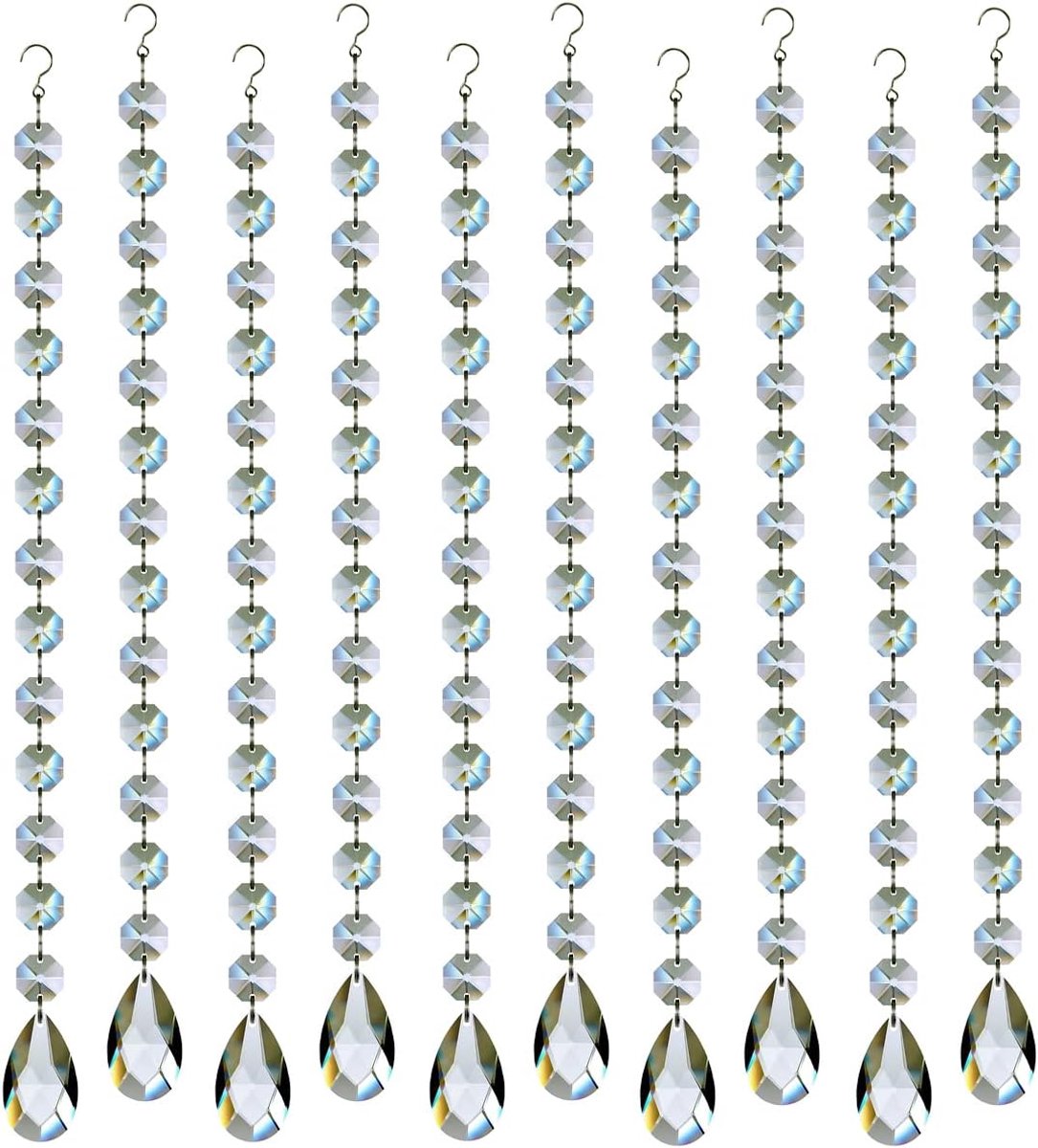 1 m 10 stuks teardrop kristallen slinger, hangende kandelaar, kristallen, prismkralen, ketting voor bruiloft, huis, decoratie, transparant