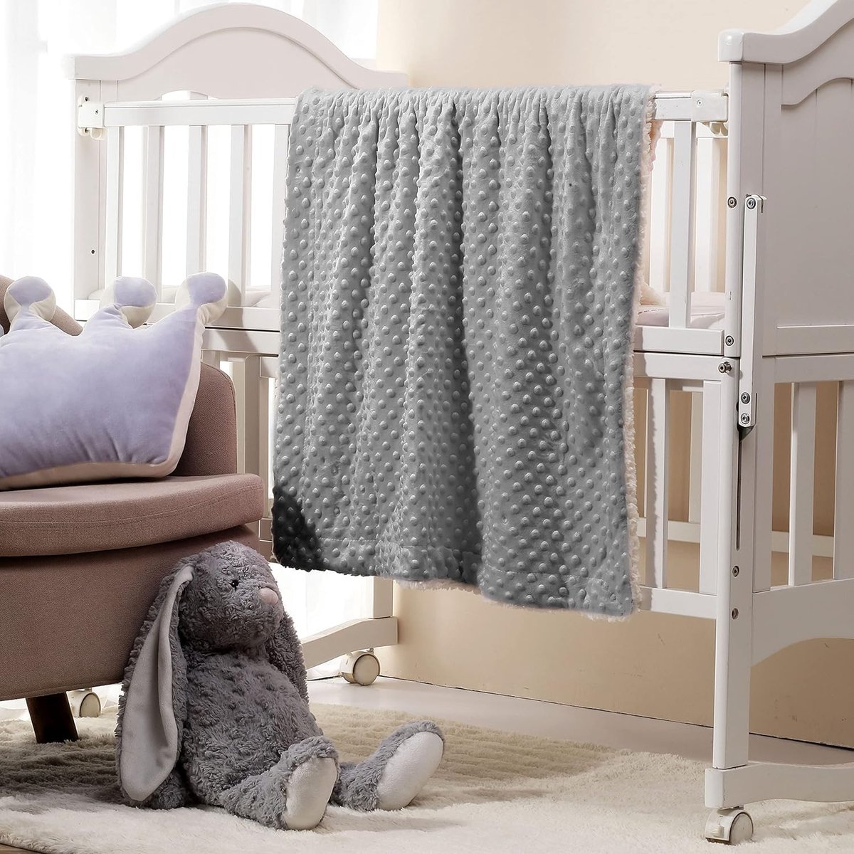 2 stuks 76 x 100 cm schattige gezellige pluizige warme babydekens voor zuigelingen peuters beddengoed wieg kinderwagen - grijze wolk + grijze sherpa