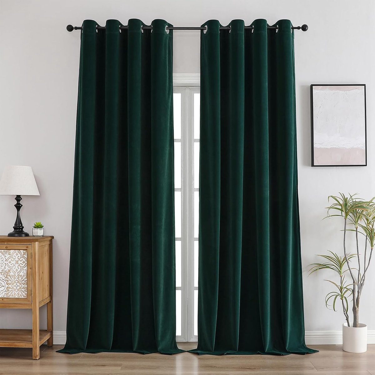 Fluwelen gordijn met ogen, set van 2, ondoorzichtige en ondoorzichtige gordijnen, H 280 x B 140 cm, luxe warmte-isolerende gordijnen voor woonkamer en slaapkamer (groen)