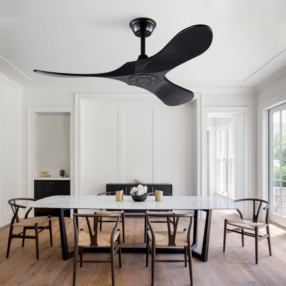 Plafondventilator 42 inch in zwart met modern design en zonder verlichting - afstandsbediening - 6 snelheden - omkeerbare functie - 3 massief houten bladen - snelheidsgeheugen – foto 5