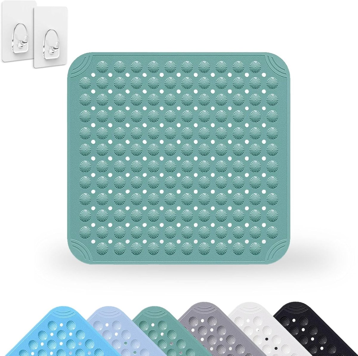 Douchemat, 48 x 48 cm, vierkante badmat, machinewasbare badmat, pvc, antislip mat met zuignappen, douchemat, antislip, zacht voor de voeten, douchemat, douche (donkergroen)