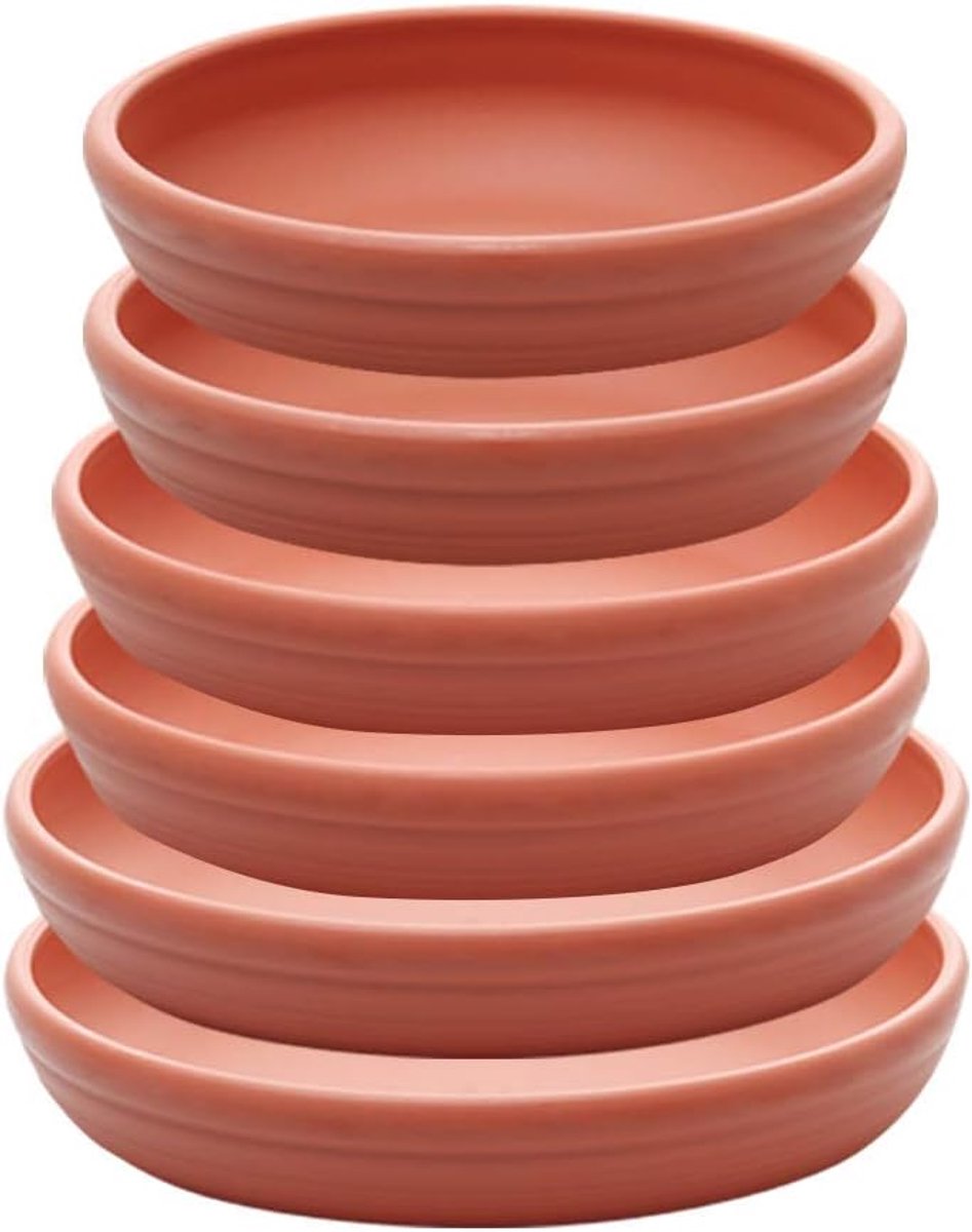 Ronde kunststof plantenschotel, druppelbak, set van 6 voor binnen, buiten, huis, tuin, bloempot, pot, pallets (14 + 17 + 20 cm) x 2, terracotta)