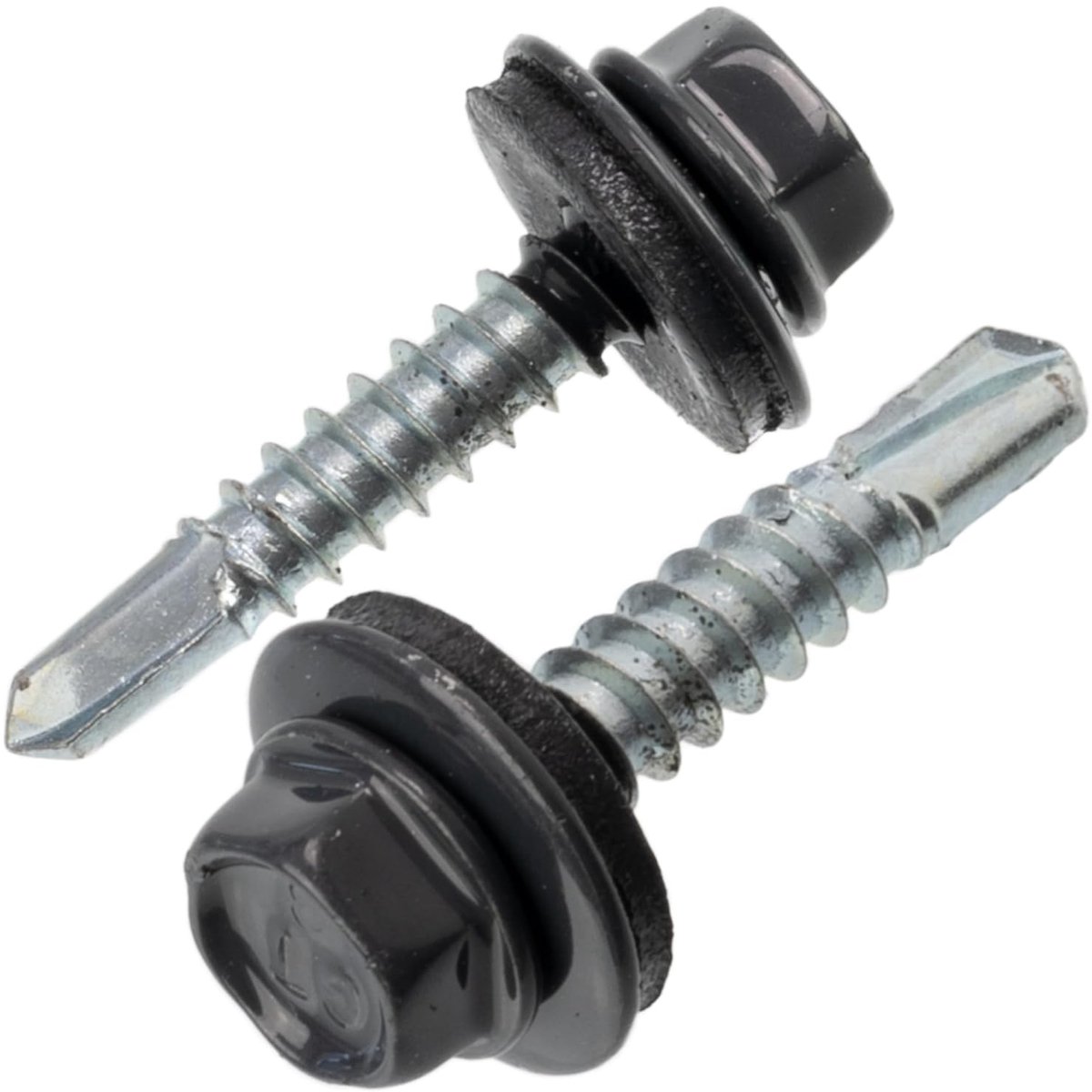 Zelfborende schroeven Ø4,8x25 mm + EPDM afdichtring - RAL 7016 - kopuitsparing 8 mm zeshoekig - in koolstofstaal