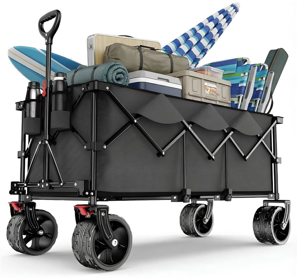 NIVA® Bolderkar - 300L Capaciteit - Vouwbare Handkar - Antraciet - 123cm x 57cm x 97cm