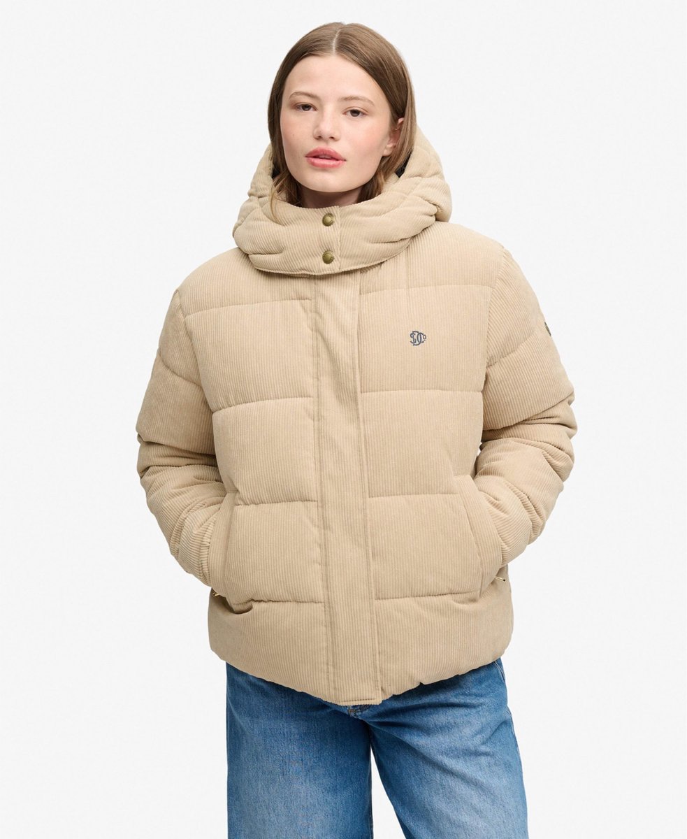 Superdry Premium Gewatteerde Corduroy Jas Met Capuchon Dames Gewatteerde jassen Wierookbruin