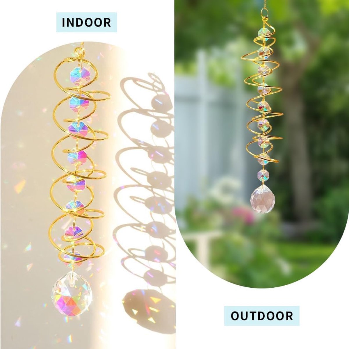 3D Spiraal Windspinner Zonvanger Kristallen Bol Hangdecoratie Roterende Suncatcher Kristalhanger Raamdecoratie Tuindecoratie Woondecoratie