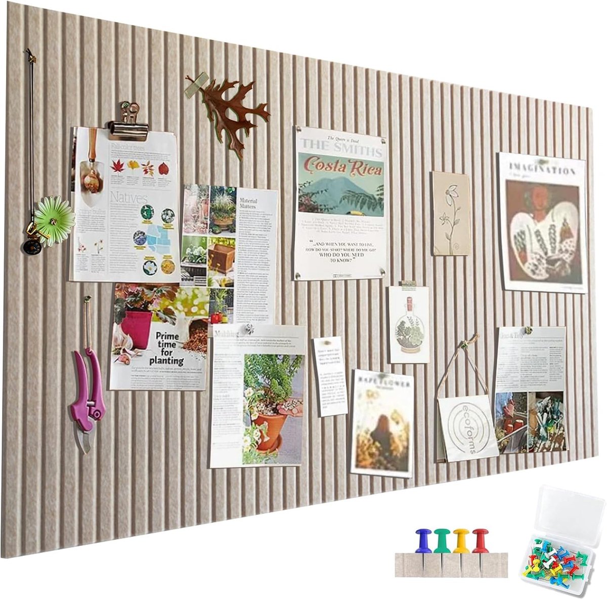 vilten prikbord, zelfklevend, 60 x 40 cm, donkerkameel, verticale strepen, decoratief prikbord van vilt, opvouwbaar fotobord, memobord, bulletin board voor kantoor, keuken