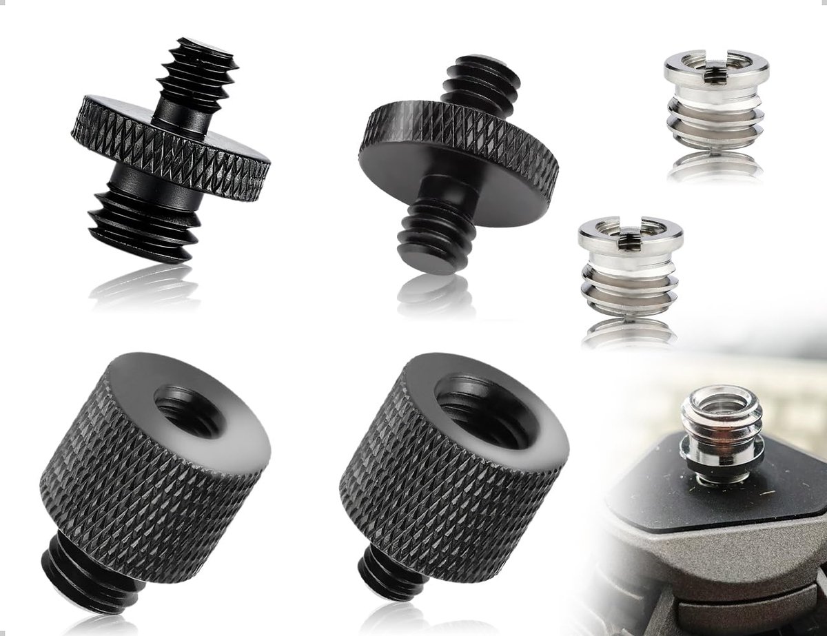 6 stuks statiefadapter, 1/4 naar 1/4,3/8 naar 1/4 en 1/4 naar 3/8 schroefdraadadapter, statiefschroef, gebruikt voor microfoonstandaard, camera, luidspreker, thuis (zwart)