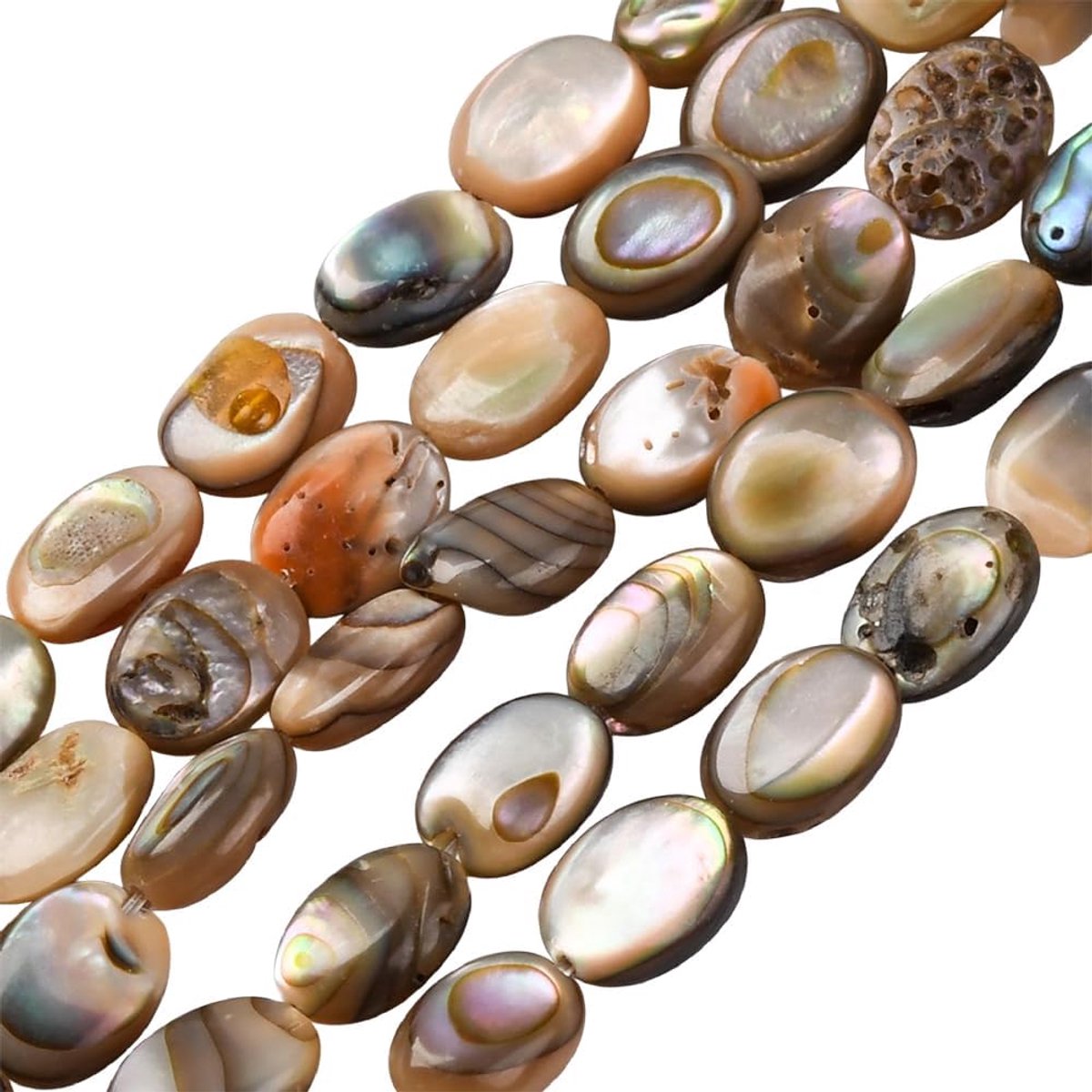 1 doos met 98 stuks natuurlijke platte ovale abalone-kralen met gat schelp zomerstrand zeeschelpen Paua cabochons afstandhouders losse kralen in grote hoeveelheden voor sieraden