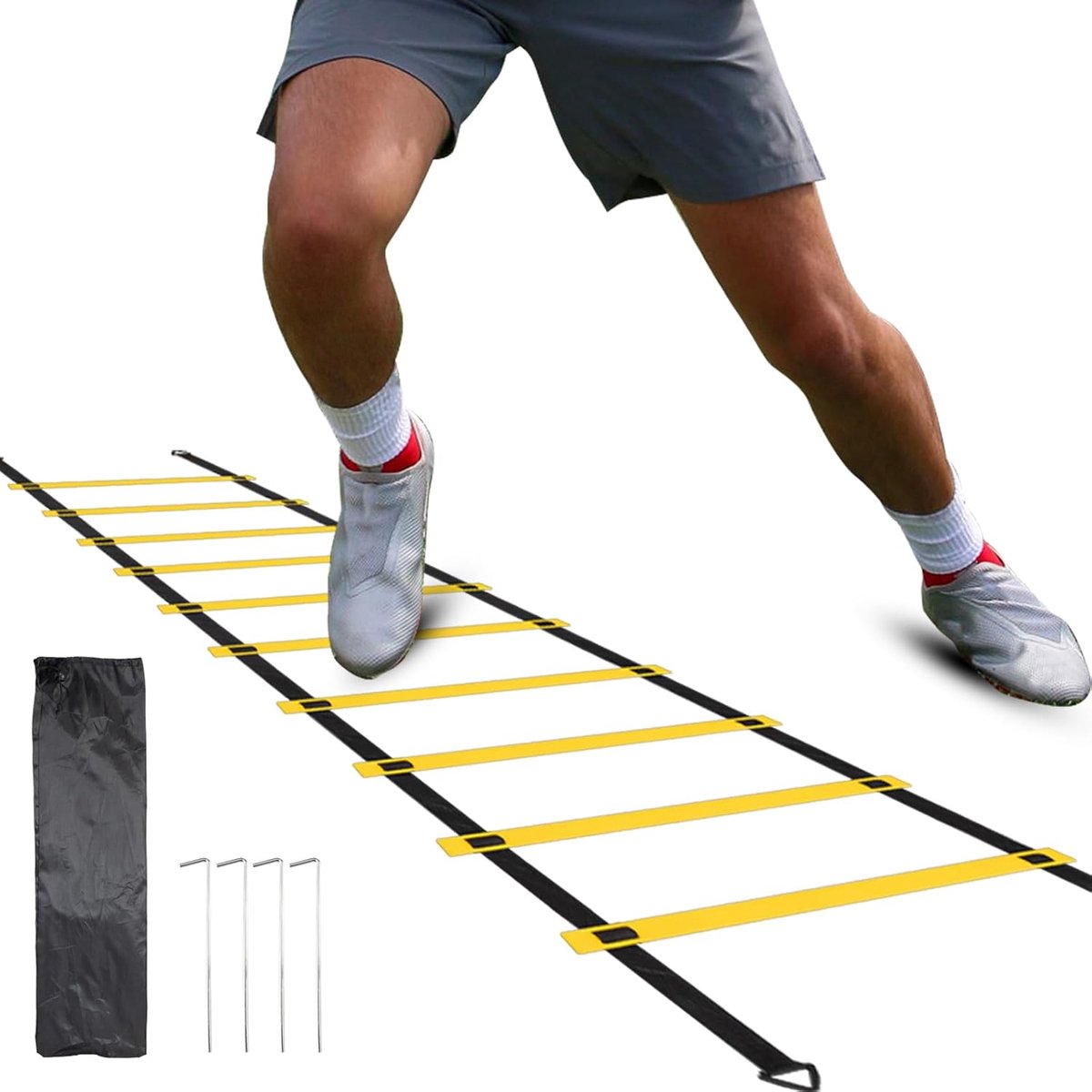 voetbaltrainingsset, trainingsladder, voetbal, trainingsaccessoires kinderen, 6 m, coördinatieladders voor voetbaltraining, reactietraining, coördinatietraining voor basketbal,