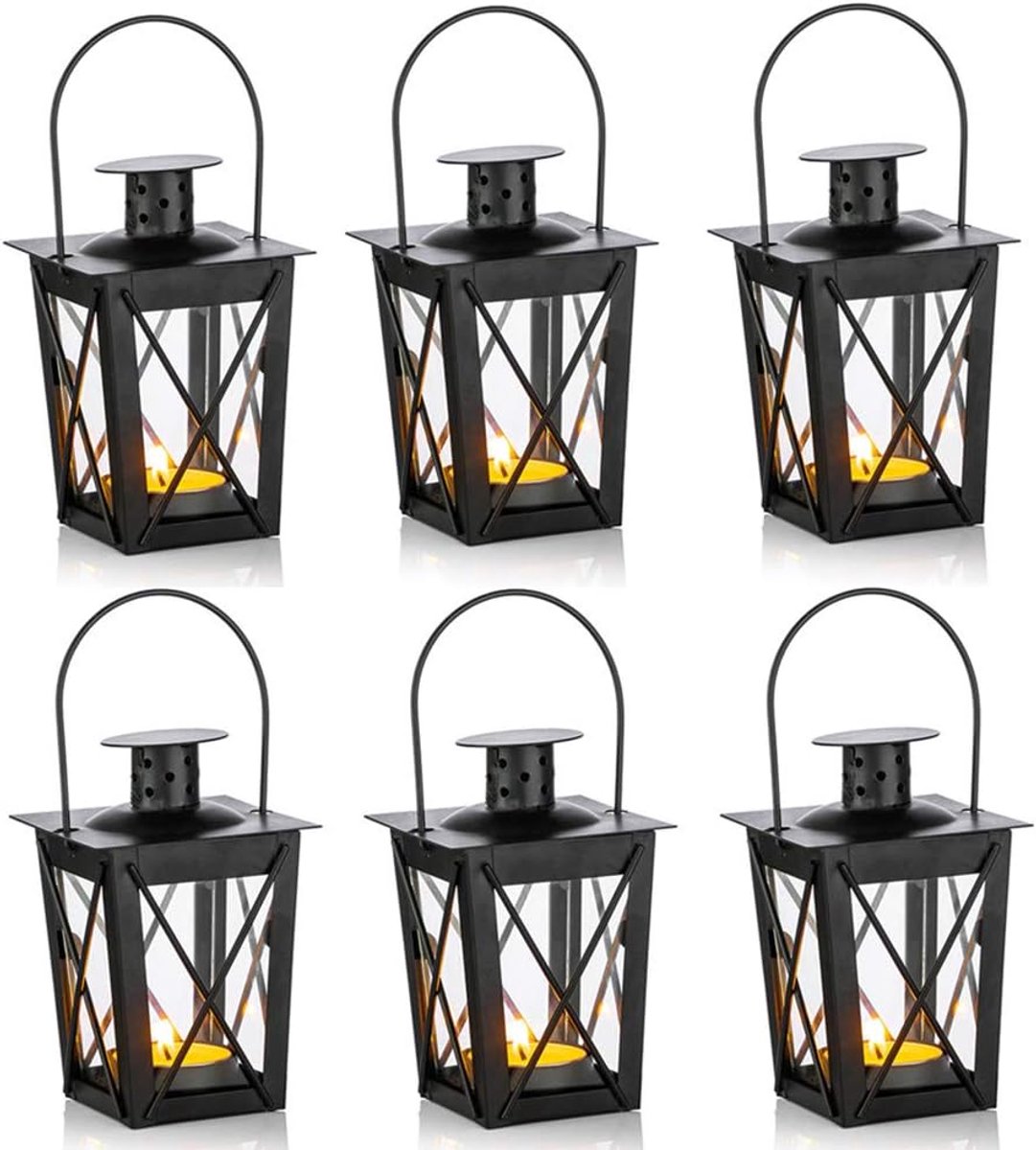 Decoratieve kaarsenlantaarns theelicht kandelaar, LED theelicht kandelaar decoratie voor verjaardagsfeesten bruiloft middelstuk, zwart (5 stuks + 1 stuk)