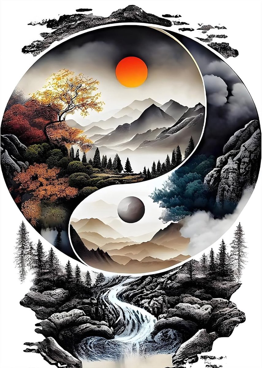 Diamond Painting Art Kit for Adults Yin and Yang Landscape, DIY Round Full Drill Diamond Art Painting, Crystal Rhinestone Craft for Beginners, Home Wall Decor Gift 30 x 40 cm