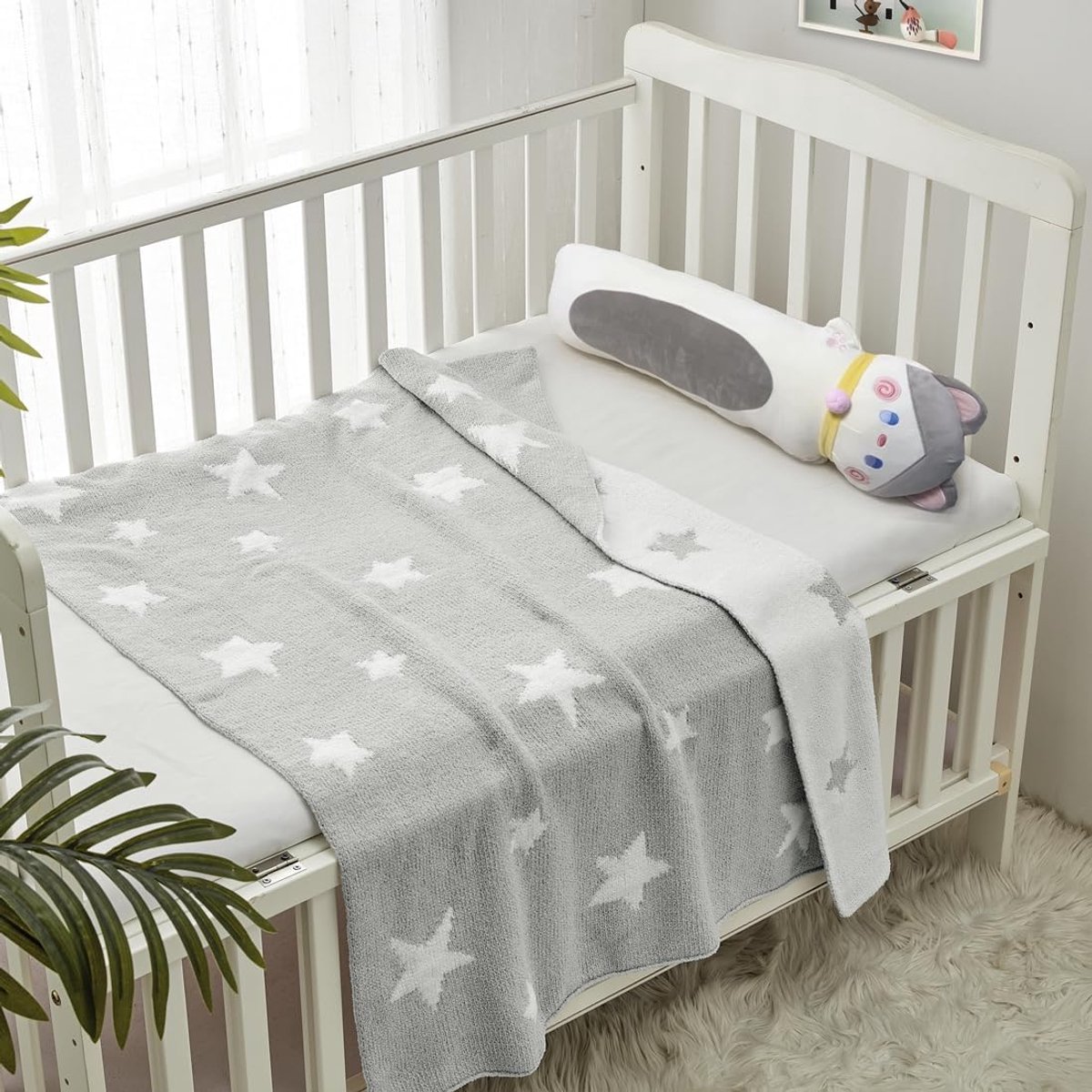 2 stuks 75 cm x 100 cm schattige gezellige pluizige warme babydekens voor zuigelingen peuters beddengoed wieg ledikant kinderwagen - grijze wolk + gebreid grijs