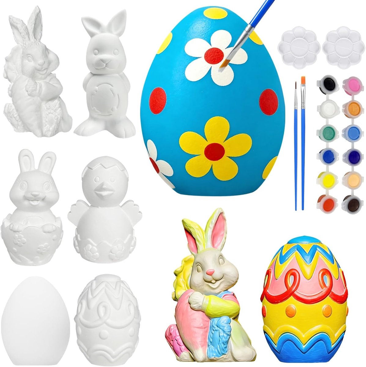 6 stuks verf je eigen gips paasknutselset, doe-het-zelf paaseieren konijntje schilderij kit, paascadeaus voor kinderen, paasmandvullers familiefeest activiteitsdecoraties (set van 6)