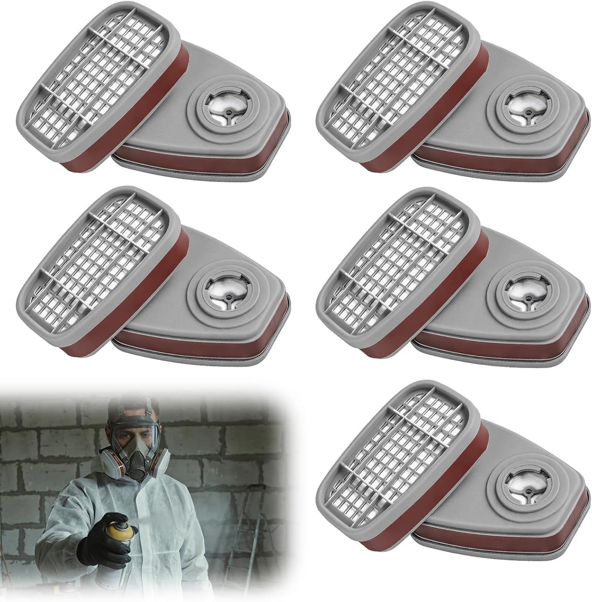 10 stuks filter voor ademmasker | 6001 voor spuitmaskerfilters | organische dampfilters | verfilters tegen stof gas en organische dampen | met 6100/6200/7501/7502/6502/6800