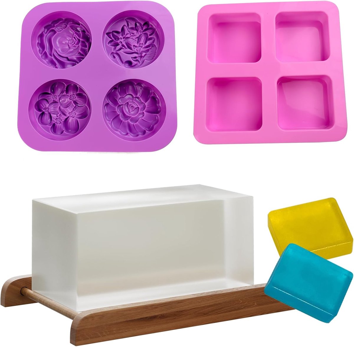 Zeepbasis 1kg met 2 Siliconen Mallen, DIY | Zeepblok voor Zelf Zeep Maken, Melt and Pour
