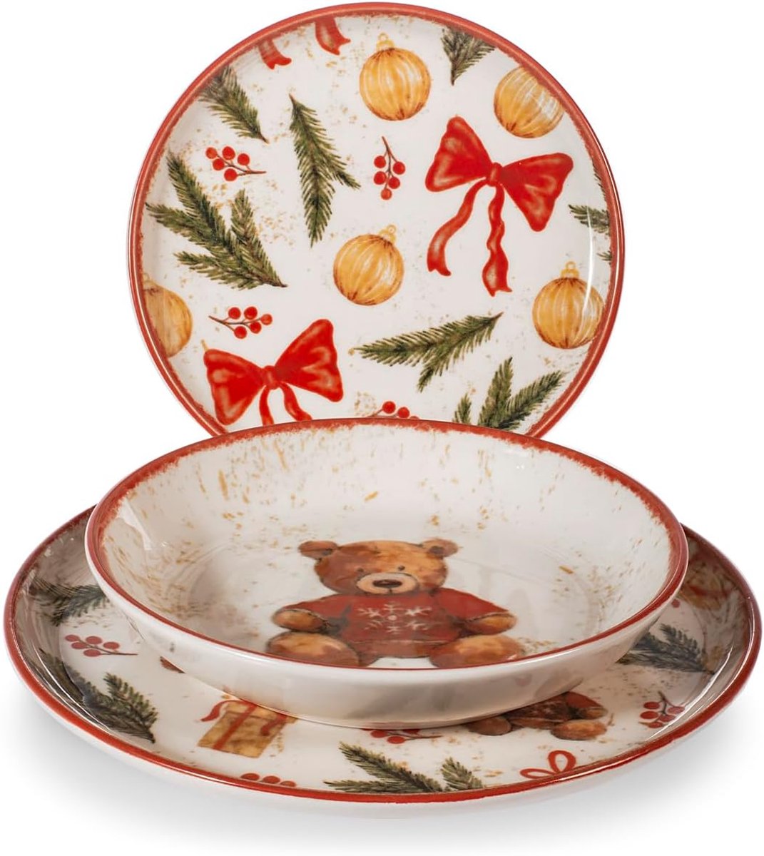 18-delige kerstservies set van steengoed - Teddybeerknuffels