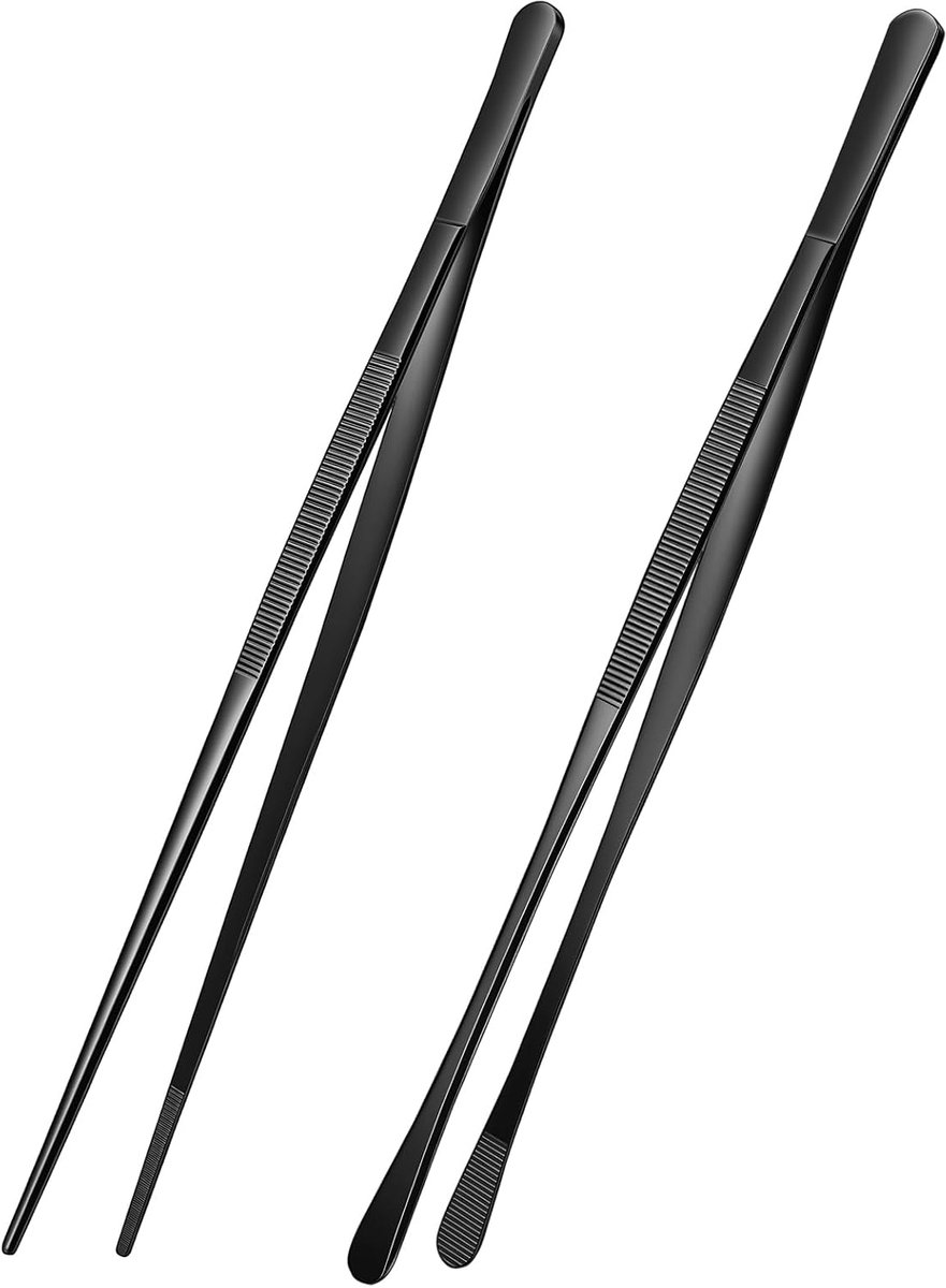 30cm BBQ Tang - Rechte Hoofd + Ronde Hoofd - Zwart