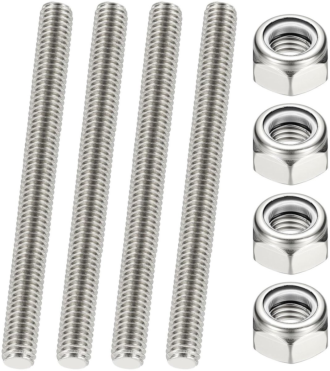 3/8"-16 UNC Volledige Draadstang 80 mm Lengte 304 Roestvrij Staal Rechts Draad Stang Met Moeren Voor Buisklemmen Ophangingen U-bouten 4 Stuks