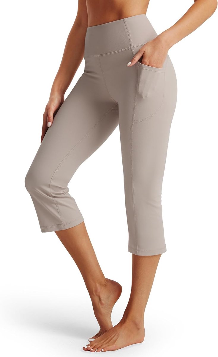 Leggings voor Vrouwen Korte 3/4 Hoge Taille Capri, Zachte Yoga Sport Hardlopen en Pilates in de Sportschool Trainingspak met Elastische Broek met Zakken