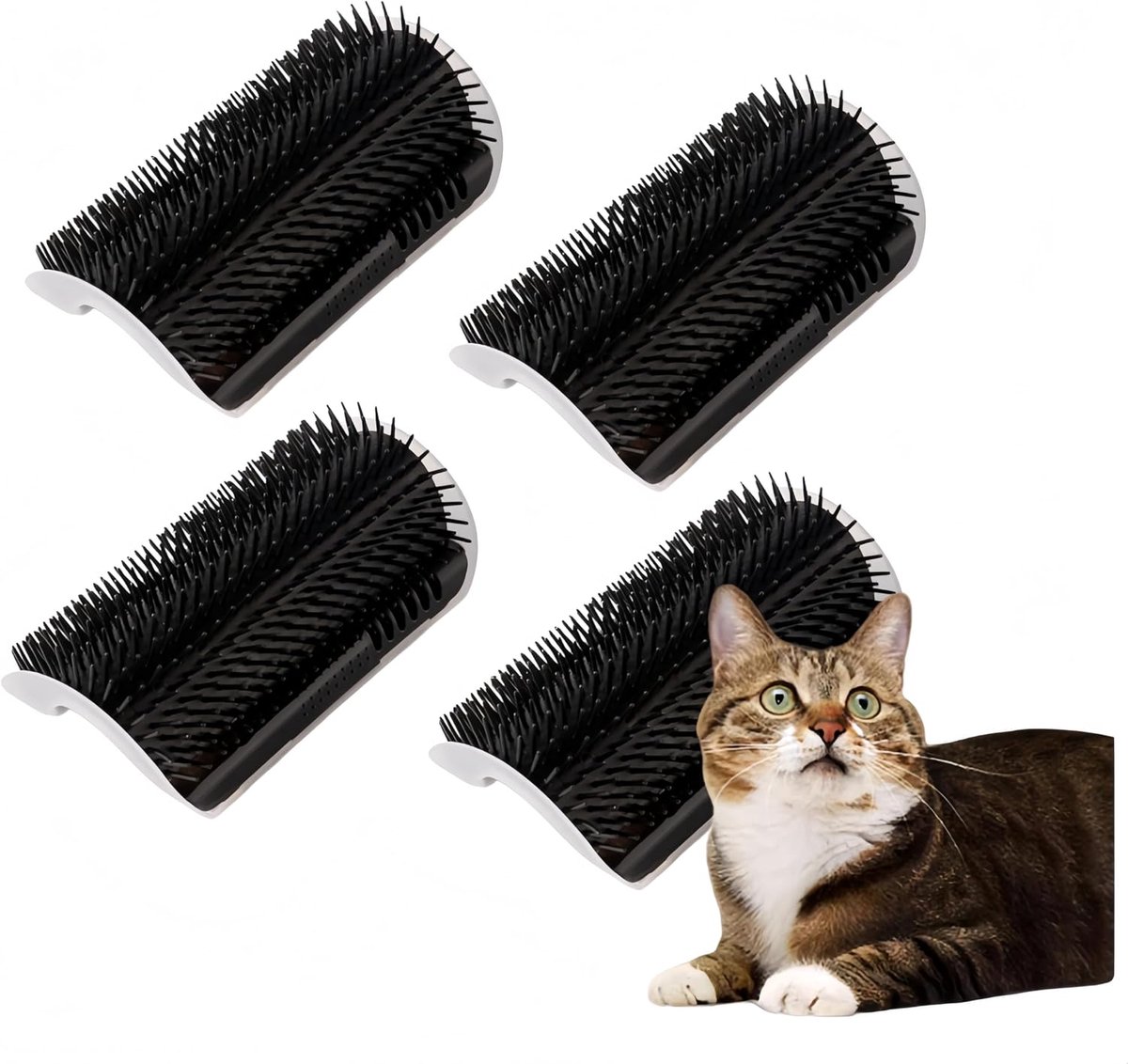 4 stuks zachte kattenborstel, massage hoek kat huisdier, muur hoek kattenborstel, kattenspeelgoed met kattenkruid, massagehoek voor katten, voor massage van vacht verwijderen (zwart)