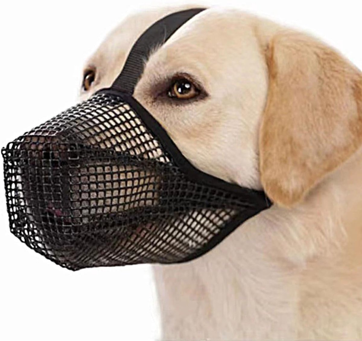 1 stuk verstelbare mesh zachte hondenmuilkorf, ademend hondenmasker om eten te voorkomen, bijten, blaffen, hondenmondbescherming voor kleine, middelgrote en grote honden (zwart, S)