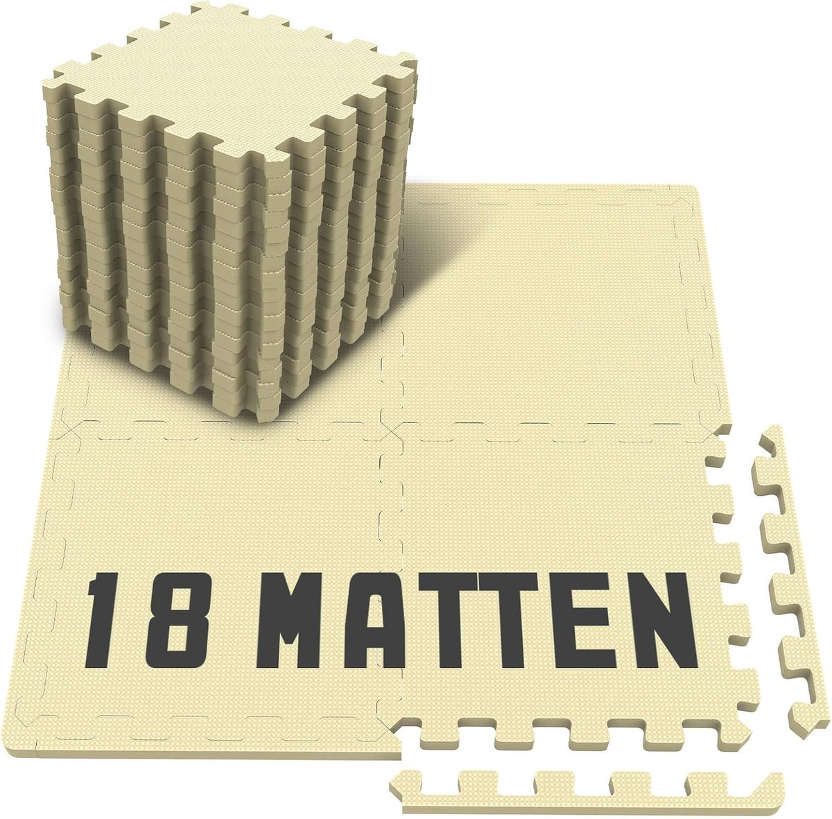Tatami Puzzelset, 18-delig, 30,5 x 30,5 x 1 cm, puzzelmat, bescherming van EVA-schuim, gemakkelijk te reinigen, antislip, afneembaar, voor yoga en fitness (lichtgeel)