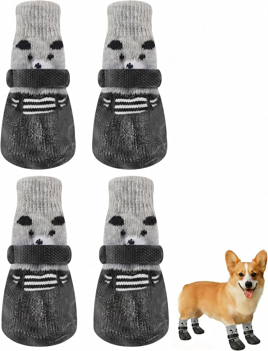 Waterdichte en antislip hondensokken, 1 set hondenschoenen met verstelbare riemen, beschermende schoenen voor binnen en buiten, pootbescherming voor honden, zwart, maat M