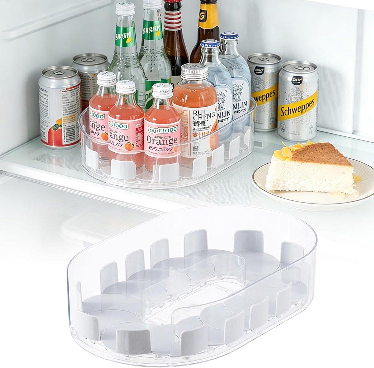 360° Draaibaar Draaiplateau Lazy Susan 33 cm, Koelkast Draaiteller Organizer, Transparant Draaiplateau Keukenorganizer, voor koelkast, keuken, voorraadschuifkasten (Transparant + Wit)