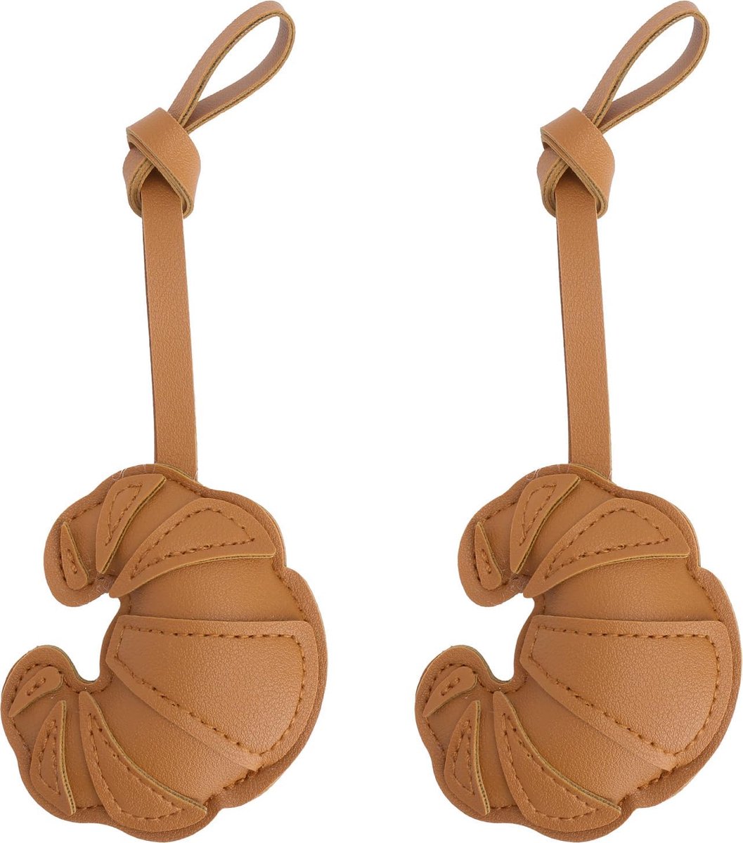 2 stuks, croissanthanger als stijlvolle tashanger, decoratieve hanger van leer met leren band, kleine lichte decoratie voor handtas, rugzak, cadeau-idee