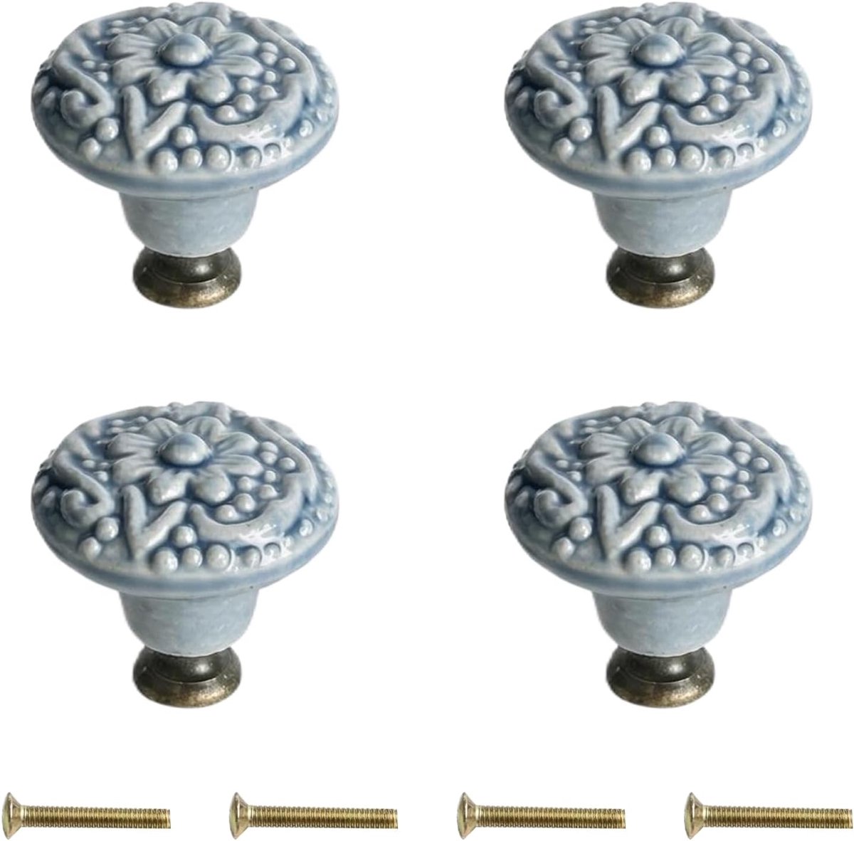 4 stuks vintage keramische knoppen voor meubels, ronde handgrepen, decoratieve handgrepen voor laden, keukenkasten en deuren, eenvoudig te installeren met schroeven (3,4 cm)