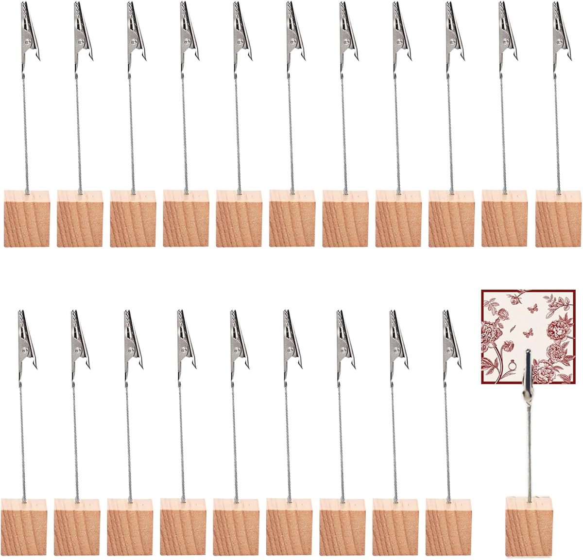 Set van 20 fotohouders, fotohouder met klem, fotohouder voor evenementen en kantoor, fotoklemmen van natuurlijk hout, afmetingen 11,5 x 2,5 cm