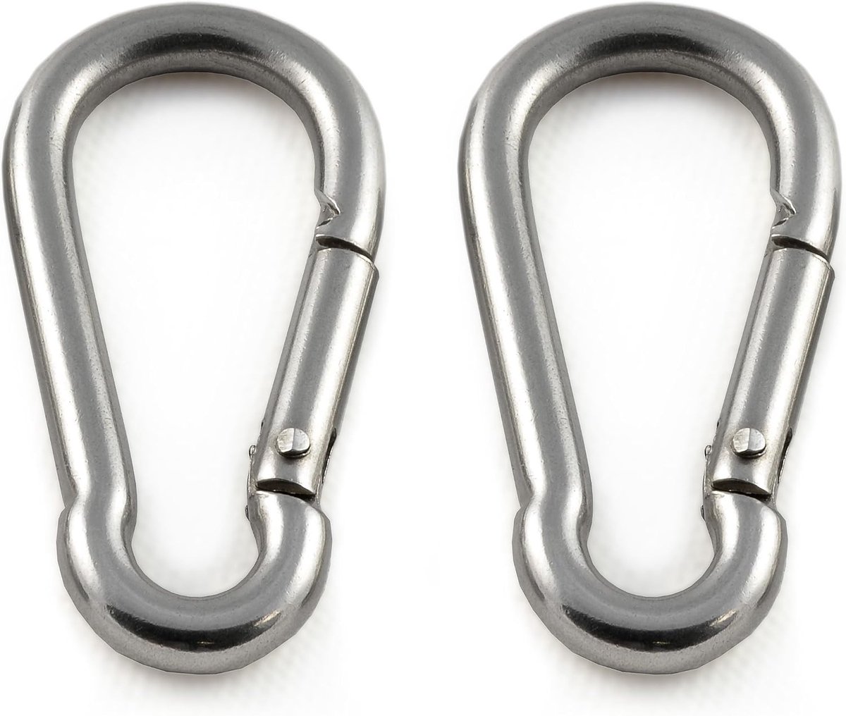 set van 2 karabijnhaken van robuust staal maat M 60 mm x 29 mm met kliksluiting voor bevestiging van accessoires aan rugzakken tassen en lussen voor thuis werkplaats en camping niet klimmen